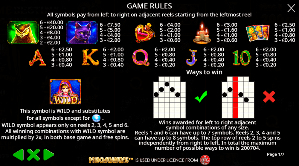 Madame Destiny Megaways Symbols & Paytable Madame Destiny Megaways Symbols & Paytable