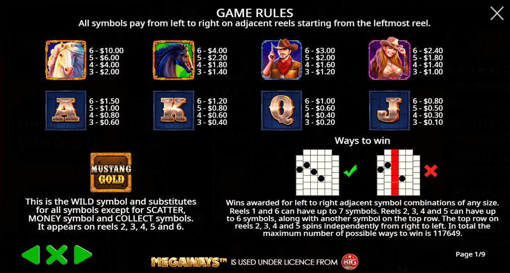 Mustang Gold Megaways Symbols & Paytable Mustang Gold Megaways Symbols & Paytable