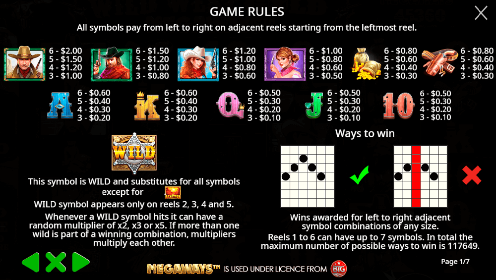 Wild West Gold Megaways Symbols & Paytable Wild West Gold Megaways Symbols & Paytable